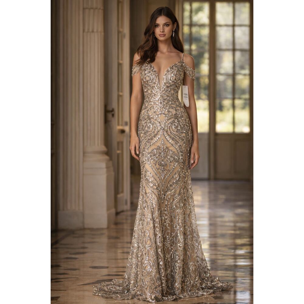 JVN by Jovani Embellished Lace Evening Gown - Picture 1 of 6